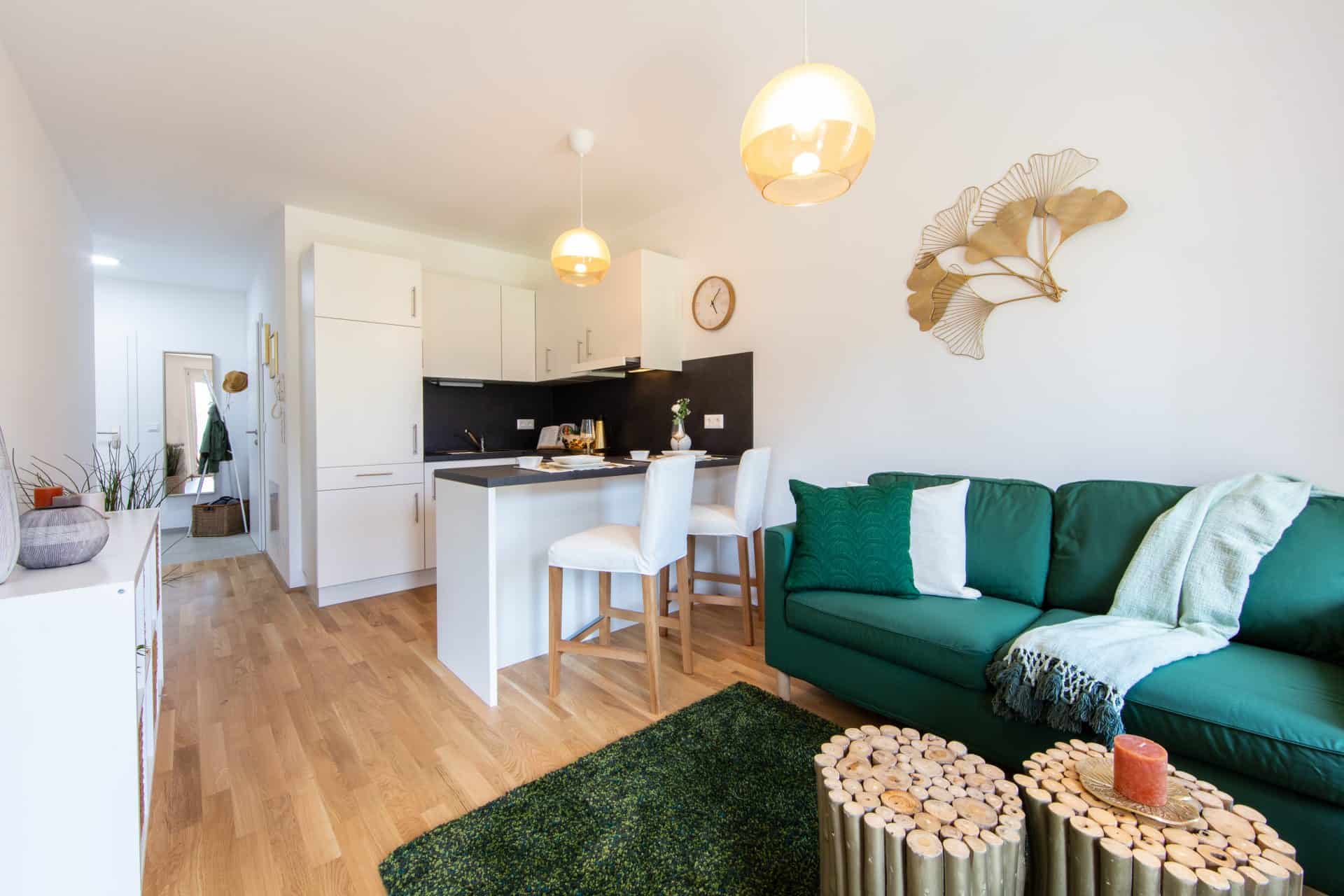 Wohnzimmer Küche Musterwohnung Quartier 4